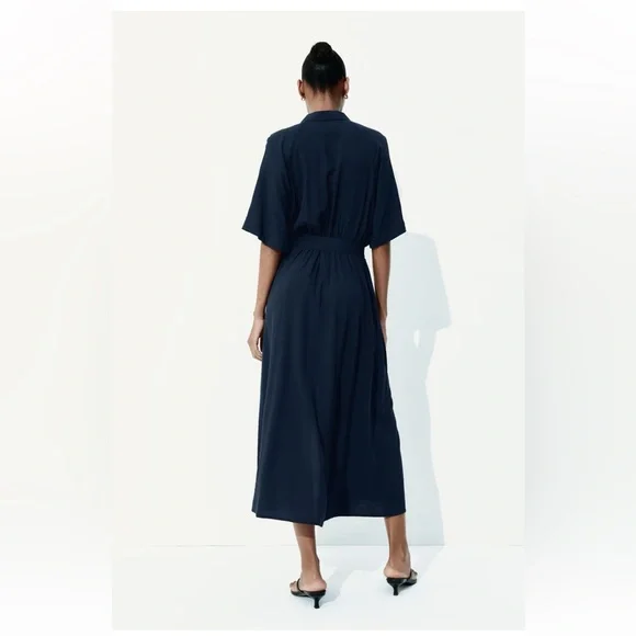 H&M Navy Button-Front Tie-Waist Dress - Picture 3 of 5